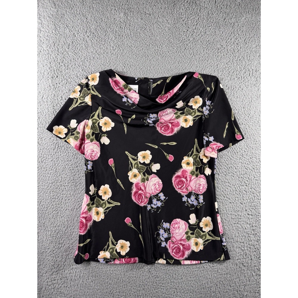 Leslie Fay Shirt Women 14 Floral Short Sleeve Cottagecore Peasant Colorful Coast